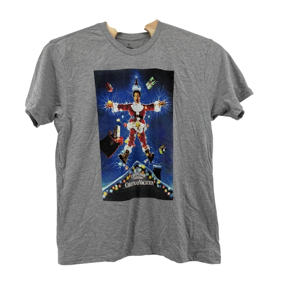 Mens National Lampoons Christmas Vacation Graphic Ugly T Shirt XL Gray Movie Tee